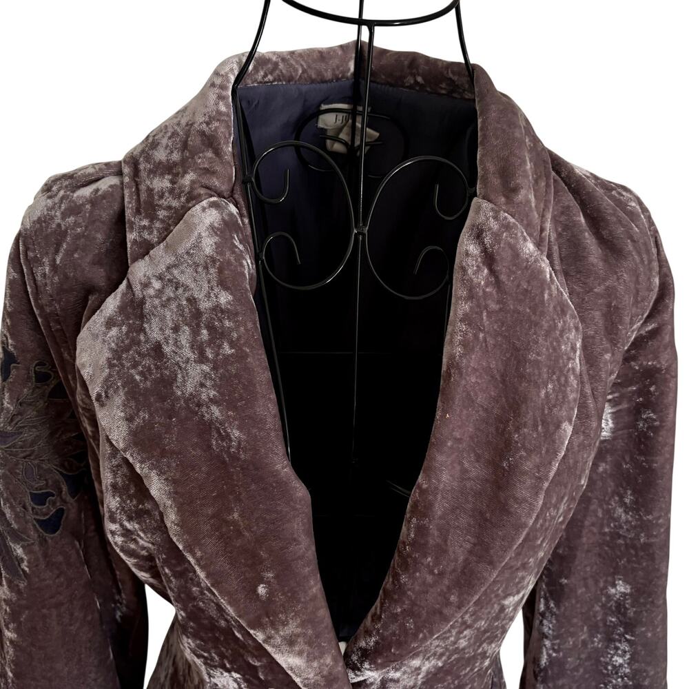 Vintage Y2K J Jill Mauve Crushed Velvet Embroidered Jacket Blazer Boho Western - Picture 3 of 11